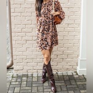 SANCTUARY SHIRRED NECK BABYDOLL DRESS- HARVEST